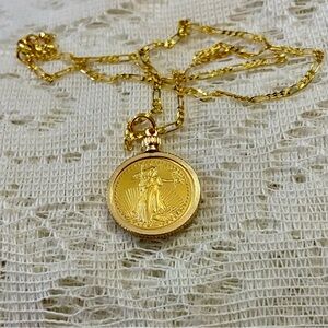 Standing Liberty/Twenty D Gold Plated Coin Pendant -18-in Gold Plated Necklace